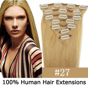 15"18"20"22"7Pcs 70g/80g/set Straight Clip In/On Remy Human Hair Extensions #27 Dark blonde