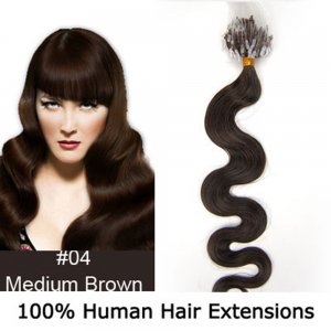 20" 100pcs/Set Wavy Micro Ring Loop Hair Remy Human Hair Extensions #04 Medium brown