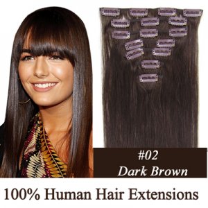15"18"20"22"7Pcs 70g/80g/set Straight Clip In/On Remy Human Hair Extensions #02 Darkest brown