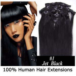 15"18"20"22"7Pcs 70g/80g/set Straight Clip In/On Remy Human Hair Extensions #01 Jet black