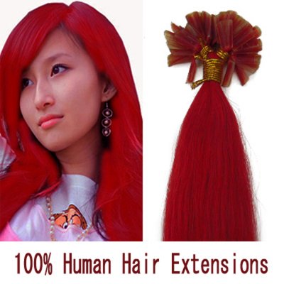 16"18"20"22"100pcs/Set Nail Tip Hair Keratin U Tip Remy Human Hair Extensions #Red