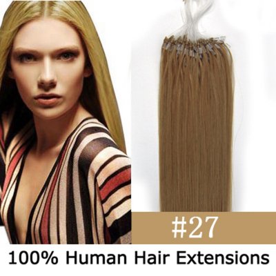 14"16"18"20"22"24"26"100pcs/Set Micro Ring Loop Hair Remy Human Hair Extensions #27 Dark blonde