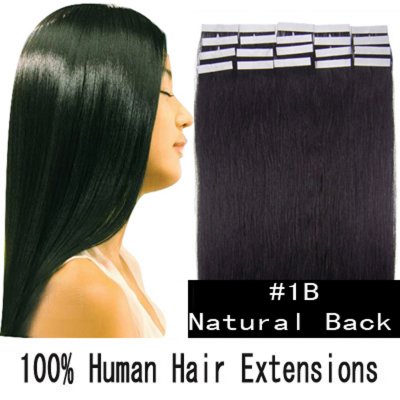 16"18"20"22"24" 20pcs/set Straight Tape in Remy Human Hair Extensions #1B Natural black