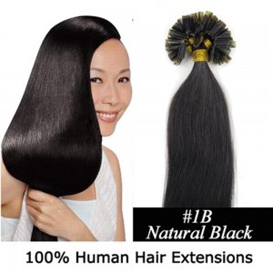 16"18"20"22"26"100pcs/Set Nail Tip Hair Keratin U Tip Remy Human Hair Extensions #1B Natural black