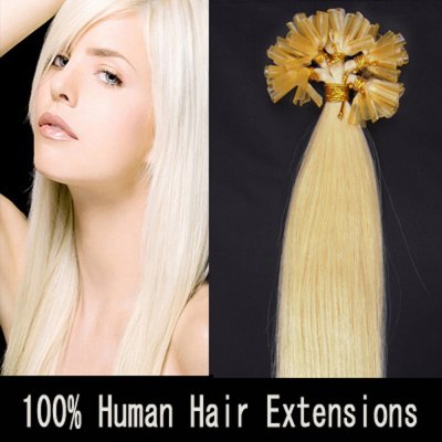 16"18"20"22"26"100pcs/Set Nail Tip Hair Keratin U Tip Remy Human Hair Extensions #60 Platium blonde