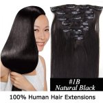 15"18"20"22"7Pcs 70g/80g/set Straight Clip In/On Remy Human Hair Extensions #1B Natural black