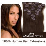 15"18"20"22"7Pcs 70g/80g/set Straight Clip In/On Remy Human Hair Extensions #04 Medium brown