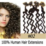 20" 100pcs/Set Curly Nail Tip Hair Keratin U Tip Remy Human Hair Extensions #02 Darkest brown