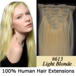 15"18"20"22"7Pcs 70g/80g/set Straight Clip In/On Remy Human Hair Extensions #613 Light blonde