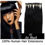 16"18"20"22"24"100pcs/Set Stick Tip Hair I Tip Remy Human Hair Extensions #01 Jet black