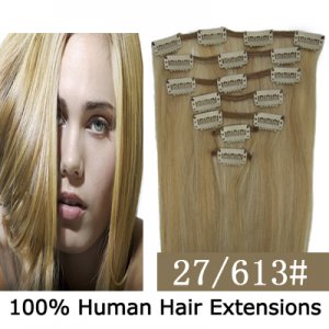 15"18"20"22"7Pcs 70g/80g/set Straight Clip In/On Remy Human Hair Extensions #27/613