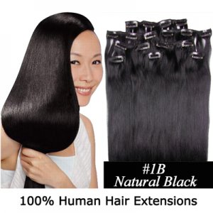 20"8Pcs 100g/set Clip In/On Remy Human Hair Extensions #1B Natural black