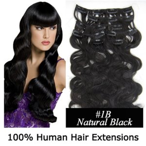 20"7Pcs 70g/set Body Wavy Clip In/On Remy Human Hair Extensions #1B Natural black