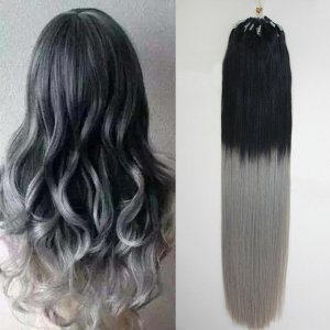 14"16"18"20"22"24"26"100pcs/Set Micro Ring Loop Hair Remy Human Hair Extensions #T1/Grey