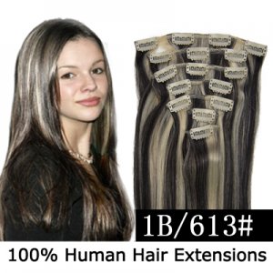 15"18"20"22"7Pcs 70g/80g/set Straight Clip In/On Remy Human Hair Extensions #1B/613