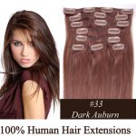 20"8Pcs 100g/set Clip In/On Remy Human Hair Extensions #33 Dark auburn