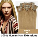 20"8Pcs 100g/set Clip In/On Remy Human Hair Extensions #27 Dark blonde