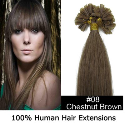 16"18"20"22"100pcs/Set Nail Tip Hair Keratin U Tip Remy Human Hair Extensions #08 Chestnut brown