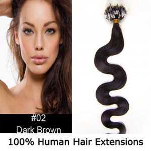 20" 100pcs/Set Wavy Micro Ring Loop Hair Remy Human Hair Extensions #02 Darkest brown
