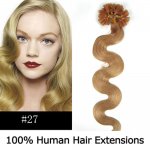 20" 100pcs/Set Wavy Nail Tip Hair Keratin U Tip Remy Human Hair Extensions #27 Dark blonde