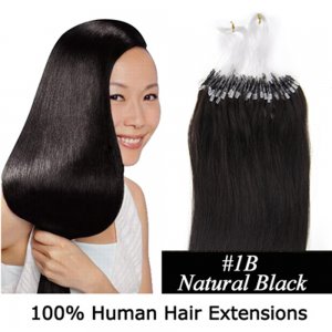 14"16"18"20"22"24"26"100pcs/Set Micro Ring Loop Hair Remy Human Hair Extensions #1B Natural black
