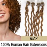 20" 100pcs/Set Curly Micro Ring Loop Hair Remy Human Hair Extensions #27 Dark blonde