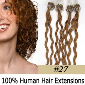 20" 100pcs/Set Curly Micro Ring Loop Hair Remy Human Hair Extensions #27 Dark blonde