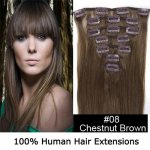 15"18"20"22"7Pcs 70g/80g/set Straight Clip In/On Remy Human Hair Extensions #08 Chestnut brown