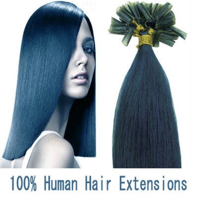 18"20"22"100pcs/Set Nail Tip Hair Keratin U Tip Remy Human Hair Extensions #Blue