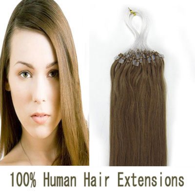 14"16"18"20"22"24"26"100pcs/Set Micro Ring Loop Hair Remy Human Hair Extensions #12 Light brown
