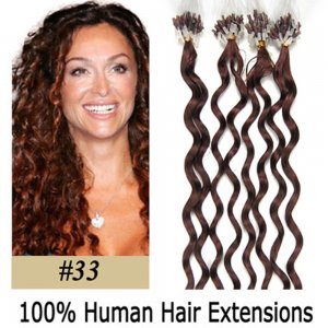 20" 100pcs/Set Curly Micro Ring Loop Hair Remy Human Hair Extensions #33 Dark auburn