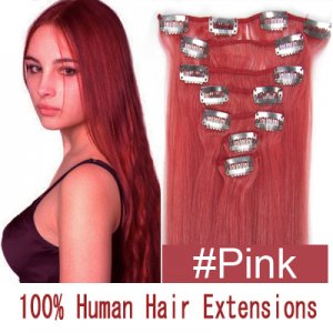 15"18"20"22"7Pcs 70g/80g/set Straight Clip In/On Remy Human Hair Extensions #Pink
