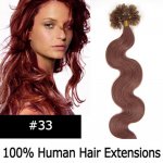 20" 100pcs/Set Wavy Nail Tip Hair Keratin U Tip Remy Human Hair Extensions #33 Dark auburn