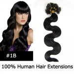 20" 100pcs/Set Wavy Nail Tip Hair Keratin U Tip Remy Human Hair Extensions #1B Natural black