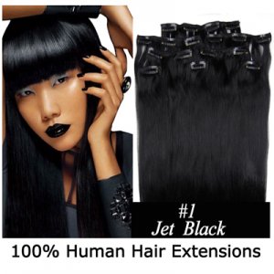 20"8Pcs 100g/set Clip In/On Remy Human Hair Extensions #01 Jet black