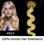 20" 100pcs/Set Wavy Nail Tip Hair Keratin U Tip Remy Human Hair Extensions #613 Light blonde