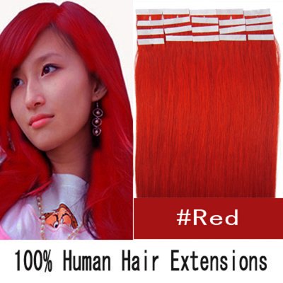 16"18"20"22"24" 20pcs/set Straight Tape in Remy Human Hair Extensions #Red