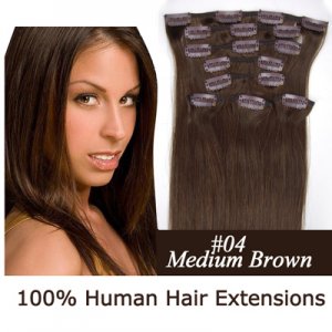 20"8Pcs 100g/set Clip In/On Remy Human Hair Extensions #04 Medium brown