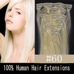 15"18"20"22"7Pcs 70g/80g/set Straight Clip In/On Remy Human Hair Extensions #60 Platium blonde