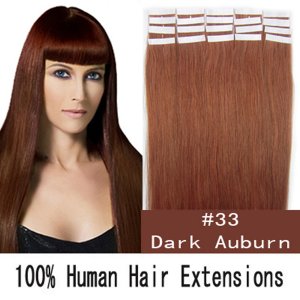 16"18"20"22"24" 20pcs/set Straight Tape in Remy Human Hair Extensions #33 Dark auburn
