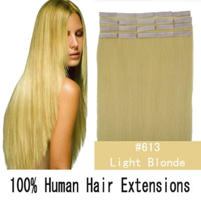 16"18"20"22"24" 20pcs/set Straight Tape in Remy Human Hair Extensions #613 Light blonde