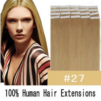 16"18"20"22"24" 20pcs/set Straight Tape in Remy Human Hair Extensions #27 Dark blonde