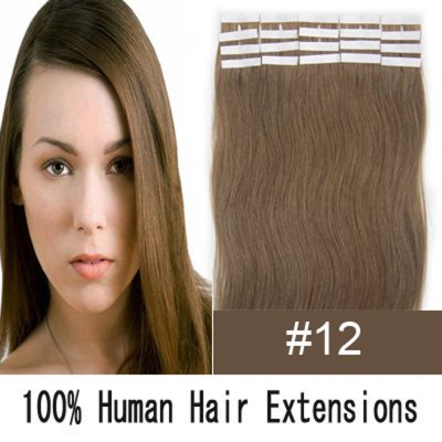 16"18"20"22"24" 20pcs/set Straight Tape in Remy Human Hair Extensions #12 Light brown