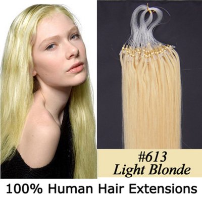 14"16"18"20"22"24"26"100pcs/Set Micro Ring Loop Hair Remy Human Hair Extensions #613 Light blonde