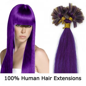 16"18"20"22"100pcs/Set Nail Tip Hair Keratin U Tip Remy Human Hair Extensions #Lila