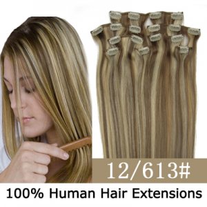 20"8Pcs 100g/set Clip In/On Remy Human Hair Extensions #12/613