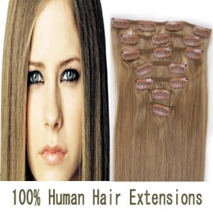 15"18"20"22"7Pcs 70g/80g/set Straight Clip In/On Remy Human Hair Extensions #16 Strawberry blonde