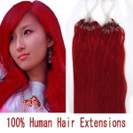 14"16"18"20"22"24"26"100pcs/Set Micro Ring Loop Hair Remy Human Hair Extensions #Red