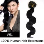 20" 100pcs/Set Wavy Nail Tip Hair Keratin U Tip Remy Human Hair Extensions #01 Jet black