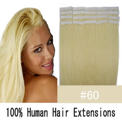 16"18"20"22"24" 20pcs/set Straight Tape in Remy Human Hair Extensions #60 Platium blonde